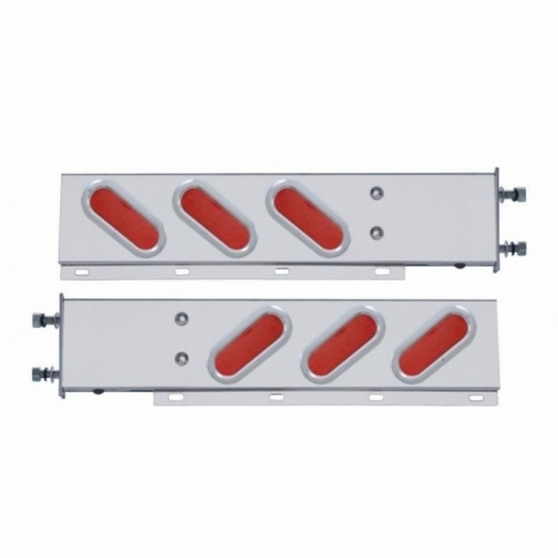 United Pacific 3-3/4" Bolt Pattern SS Spring Loaded Bar With 6" Oval 19 LED Lights & Bezel -Red LED & Lens (Pair) 62806