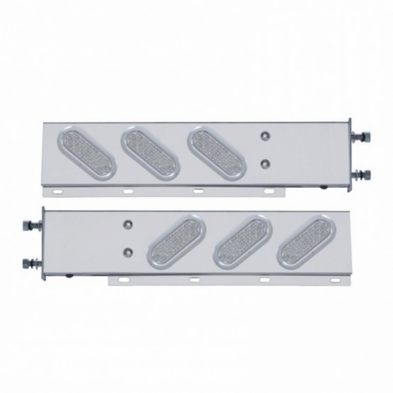 United Pacific 3-3/4" Bolt Pattern SS Spring Loaded Bar With 6" Oval 19 LED Lights & Bezel -Red LED/Clear Lens (Pair) 62807