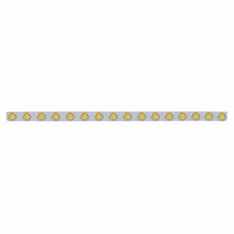 United Pacific 79-1/2" SS Bumper Light Bracket With 16X 7 LED 2" Reflector Lights & Bezels -Amber LED & Lens 62844