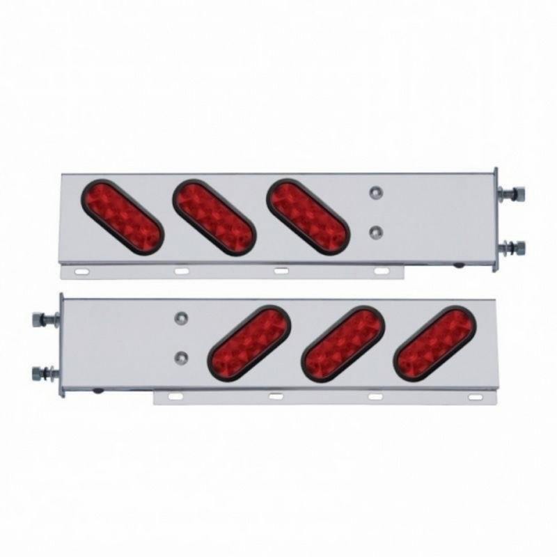 United Pacific 3-3/4" Bolt Pattern SS Spring Loaded Bar With 6 Oval 10 LED Lights -Red LED & Lens (Pair) 63300