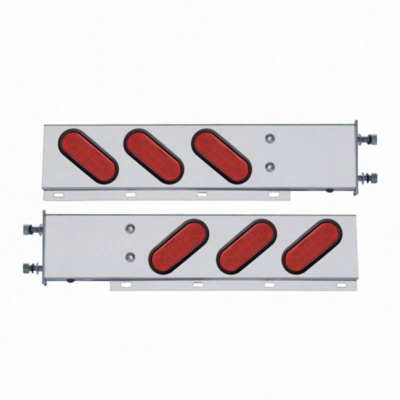 United Pacific 3-3/4" Bolt Pattern SS Spring Loaded Bar With 6 Oval 12 LED Lights -Red LED & Lens (Pair) 63302