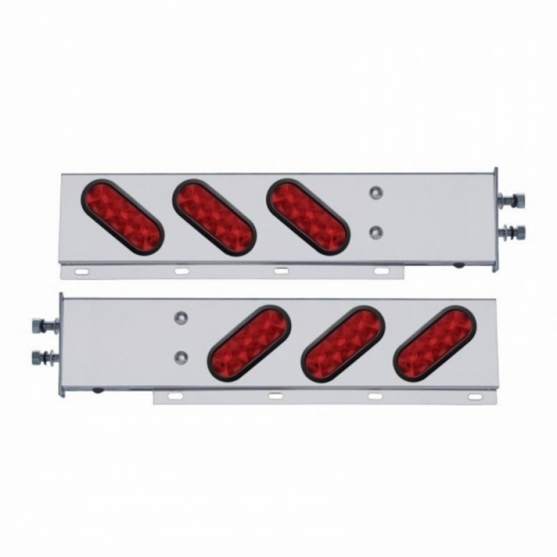 United Pacific 2.5" Bolt Pattern SS Spring Loaded Bar With 6 Oval 10 LED Lights -Red LED & Lens (Pair) 63304