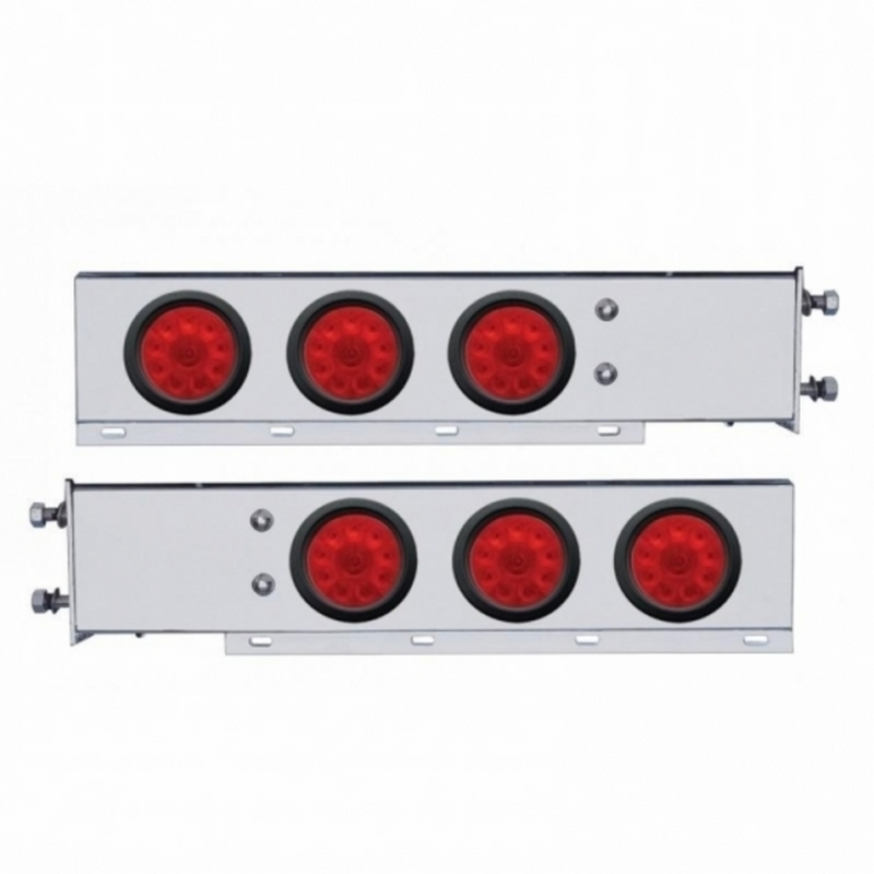 United Pacific 3-3/4" Bolt Pattern Chrome Spring Loaded Bar W/6X 4" 10 Red LED Lights -Red Lens (Pair) 63545