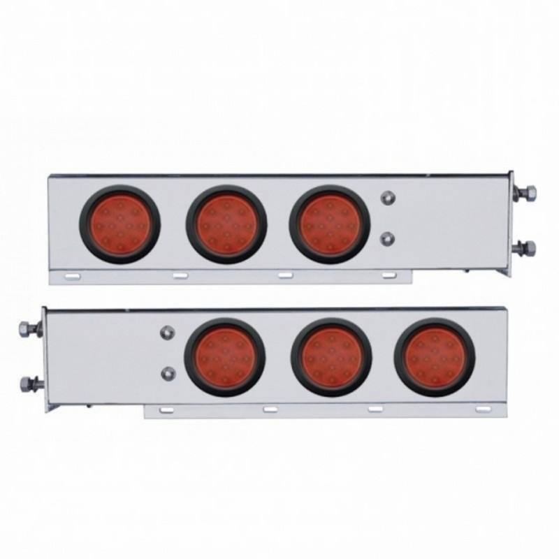 United Pacific 3-3/4" Bolt Pattern Deluxe SS Spring Loaded Bar W/6X 12 LED 4" Light -Red LED & Lens (Pair) 63551