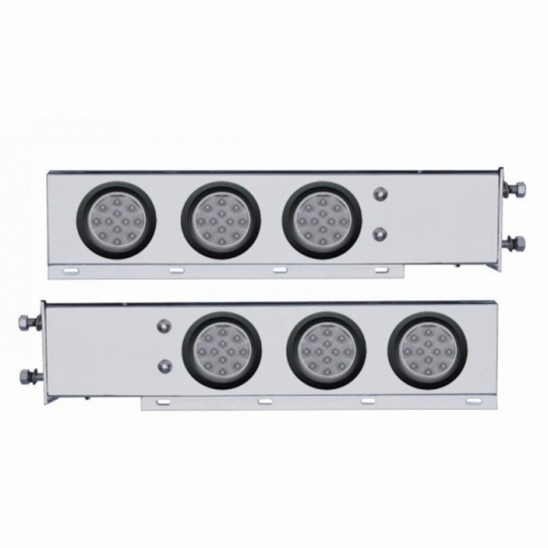 United Pacific 3-3/4" Bolt Pattern Deluxe SS Spring Loaded Bar W/6X 12 LED 4" Light -Red LED/Clear Lens (Pair) 63552