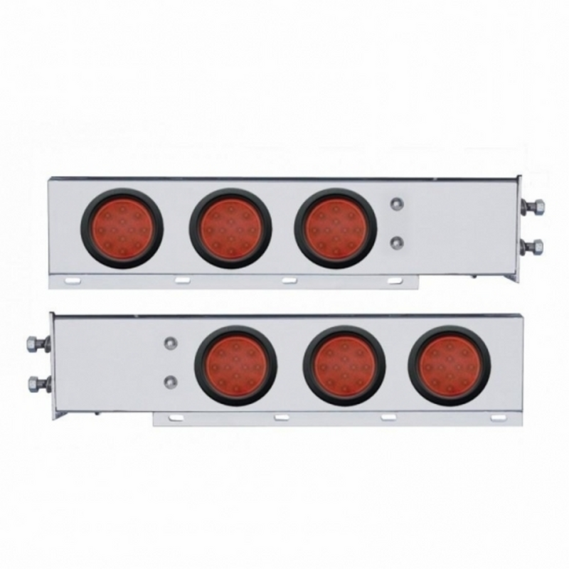 United Pacific 2.5" Bolt Pattern Chrome Spring Loaded Bar W/6X 12 LED 4" Reflector Lights -Red LED & Lens (Pair) 63643