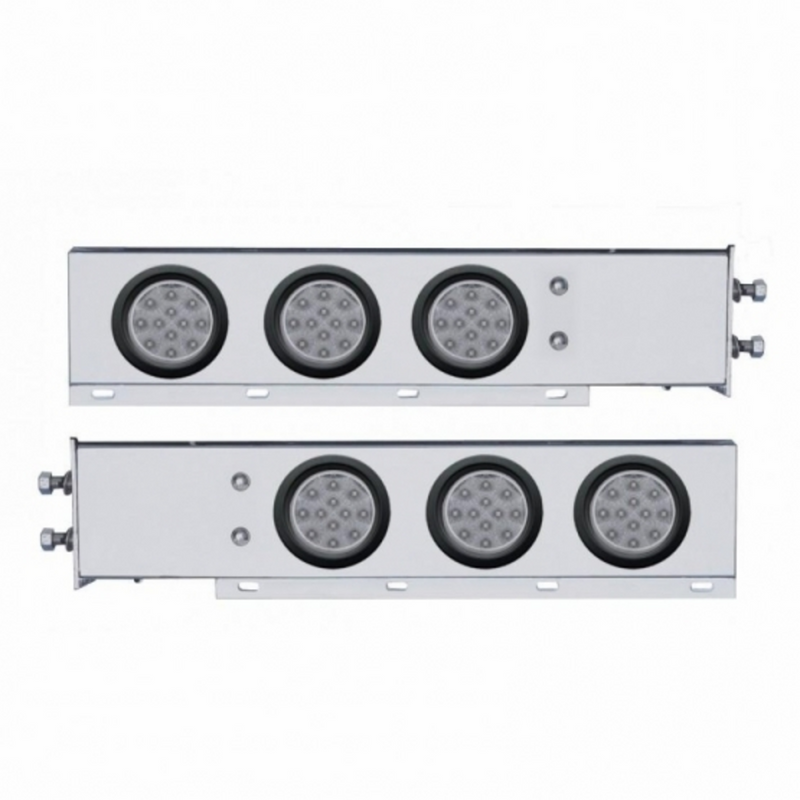 United Pacific 2.5" Bolt Pattern Chrome Spring Loaded Bar W/6X 12 LED 4" Reflector Lights -Red LED/Clear Lens (Pair) 63644