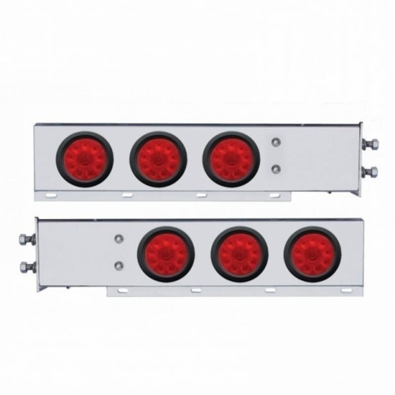 United Pacific 2.5" Bolt Pattern Chrome Spring Loaded Bar W/6X 4" 10 LED Lights -Red LED & Lens (Pair) 63645