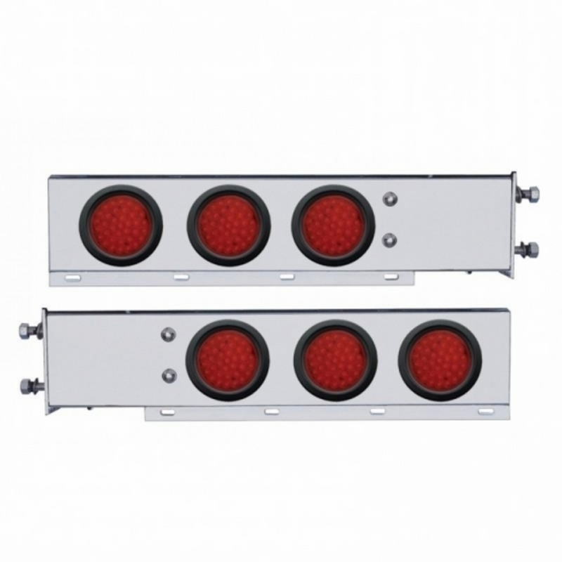 United Pacific 3-3/4" Bolt Pattern Deluxe SS Spring Loaded Bar W/6X 36 LED 4" Light -Red LED & Lens (Pair) 63677