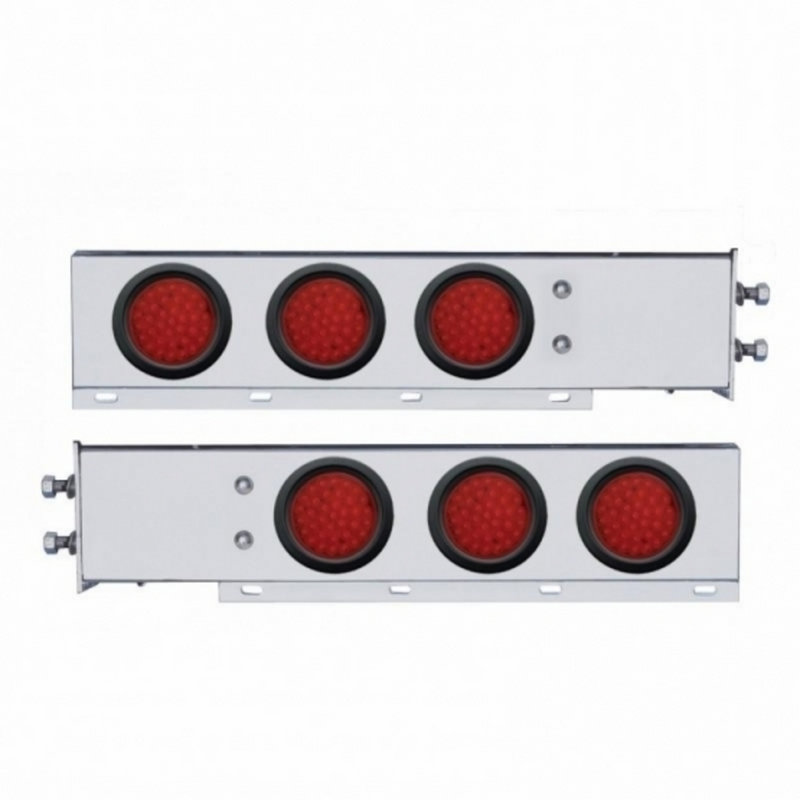 United Pacific 2.5" Bolt Pattern Chrome Spring Loaded Bar W/6X 36 LED 4" Lights -Red LED & Lens (Pair) 63679