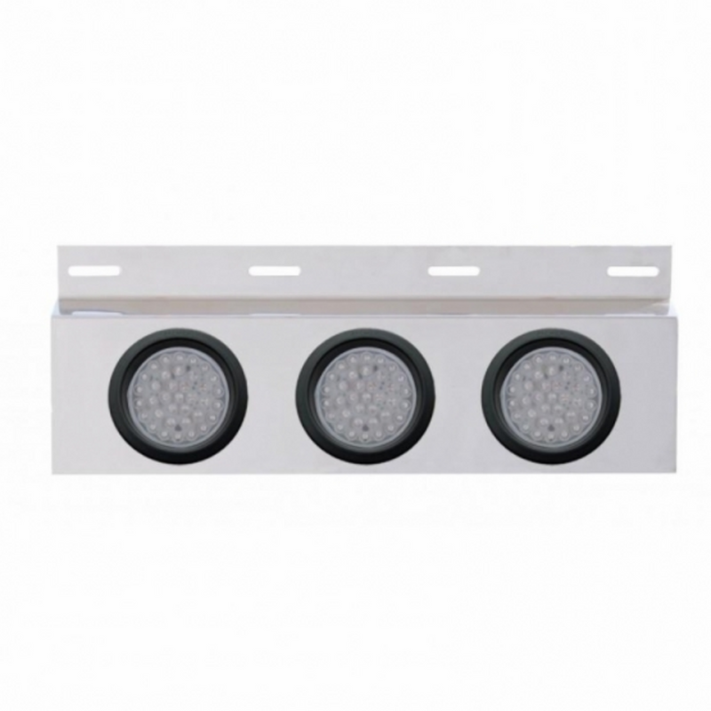 United Pacific Stainless Top Mud Flap Plate With 3X 36 LED 4" Lights & Grommets Red LED/Clear Lens (Each) 63703