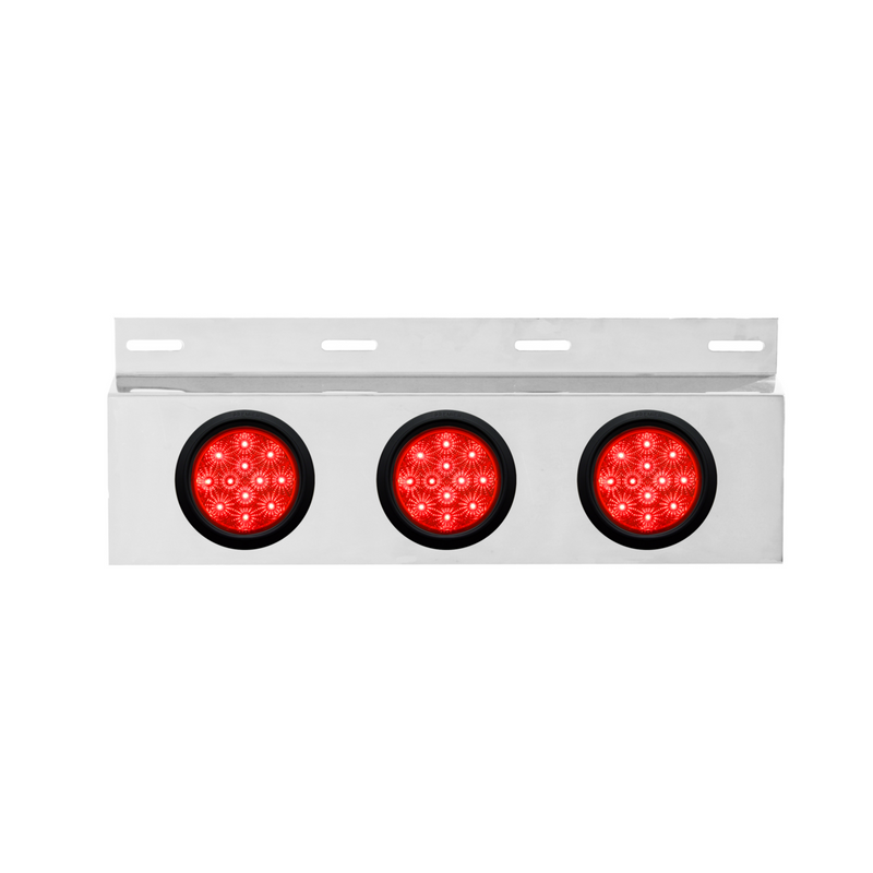 United Pacific Stainless Top Mud Flap Plate With 3X 12 LED 4" Lights & Grommets Red LED/Red Lens (Each) 63704
