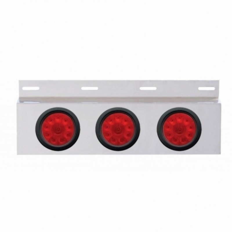 United Pacific Stainless Top Mud Flap Plate With 3X 10 LED 4" Lights & Grommets Red LED/Red Lens (Each) 63706