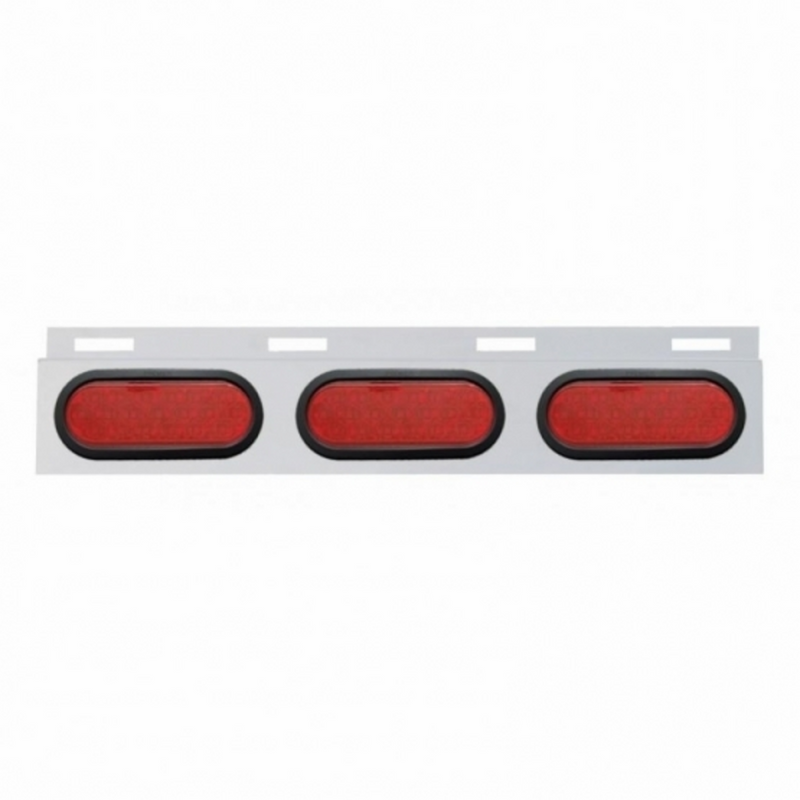 United Pacific Stainless Top Mud Flap Plate With 3X 19 LED 6" Oval Lights & Grommets Red LED/Red Lens (Each) 63710