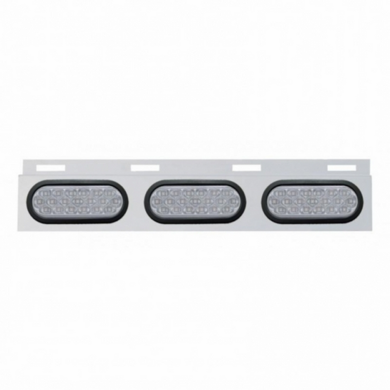 United Pacific Stainless Top Mud Flap Plate With 3X 19 LED 6" Oval Lights & Grommets Red LED/Clear Lens (Each) 63711