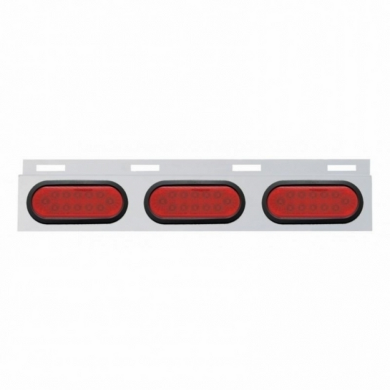 United Pacific Stainless Top Mud Flap Plate With Three 12 LED Lights & Grommet Red LED/Red Lens (Each) 63712