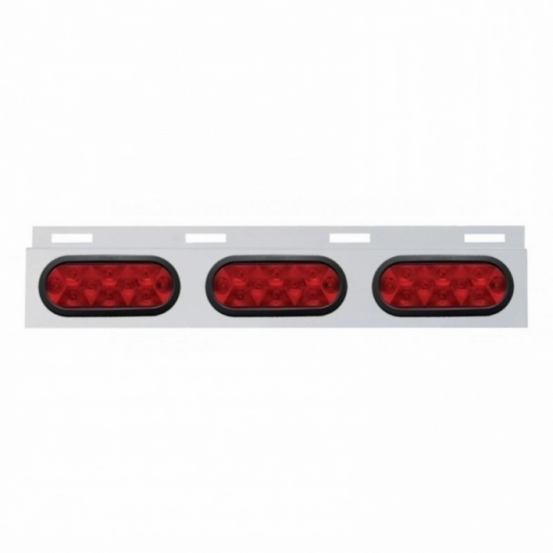 United Pacific Stainless Top Mud Flap Plate With Three 10 LED Lights & Grommet Red LED/Red Lens (Each) 63714