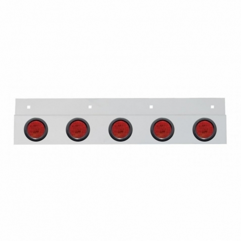 United Pacific Stainless Top Mud Flap Plate With 5X 9 LED 2" Lights & Grommets Red LED/Red Lens (Each) 63716