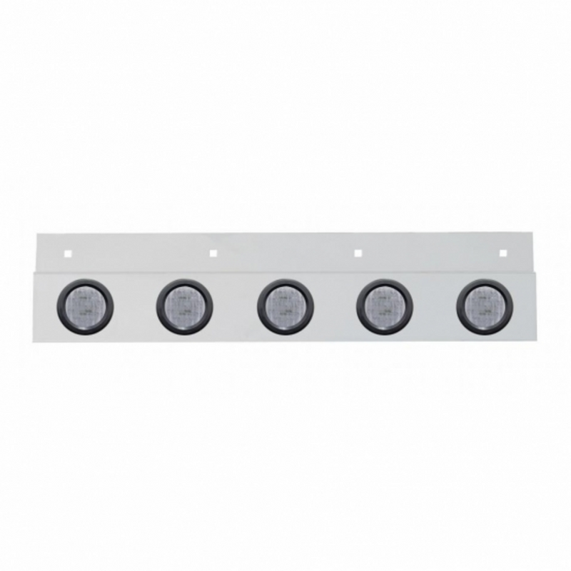 United Pacific Stainless Top Mud Flap Plate With 5X 9 LED 2" Lights & Grommets Red LED/Clear Lens (Each) 63717
