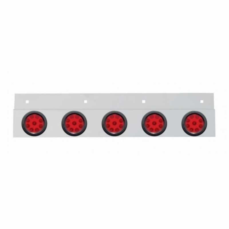 United Pacific Stainless Top Mud Flap Plate With 5X 9 LED 2" Reflector Lights & Grommets Red LED/Red Lens (Each) 63718