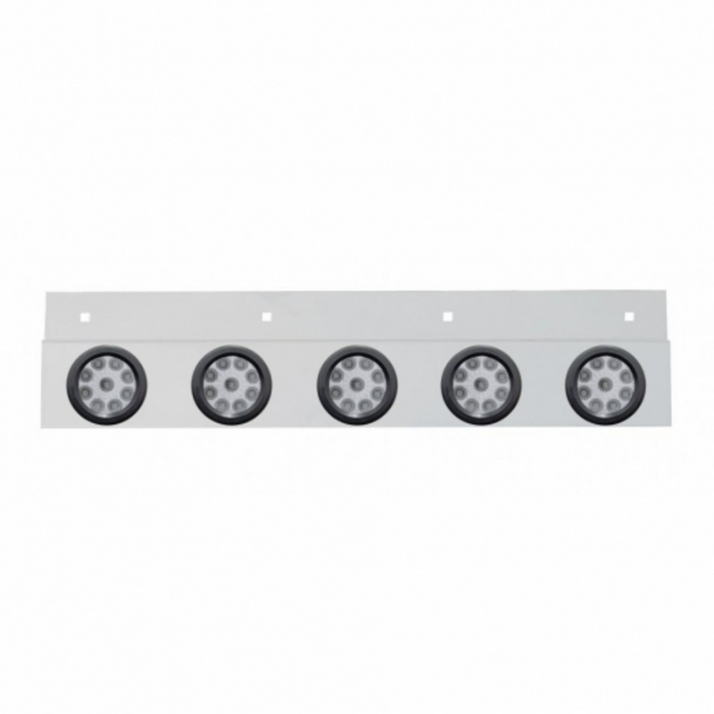United Pacific Stainless Top Mud Flap Plate With 5X 9 LED 2" Reflector Lights & Grommets Red LED/Clear Lens (Each) 63719