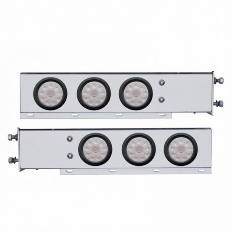 United Pacific 2.5" Bolt Pattern SS Spring Loaded Bar With 6X 4" 10 LED Lights -Red LED/Clear Lens (Pair) 63729