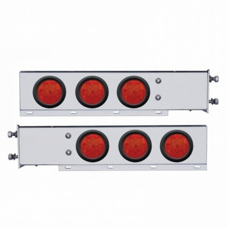 United Pacific 2.5" Bolt Pattern SS Spring Loaded Bar With 6X 4" 7 LED Lights -Red LED & Lens (Pair) 63730