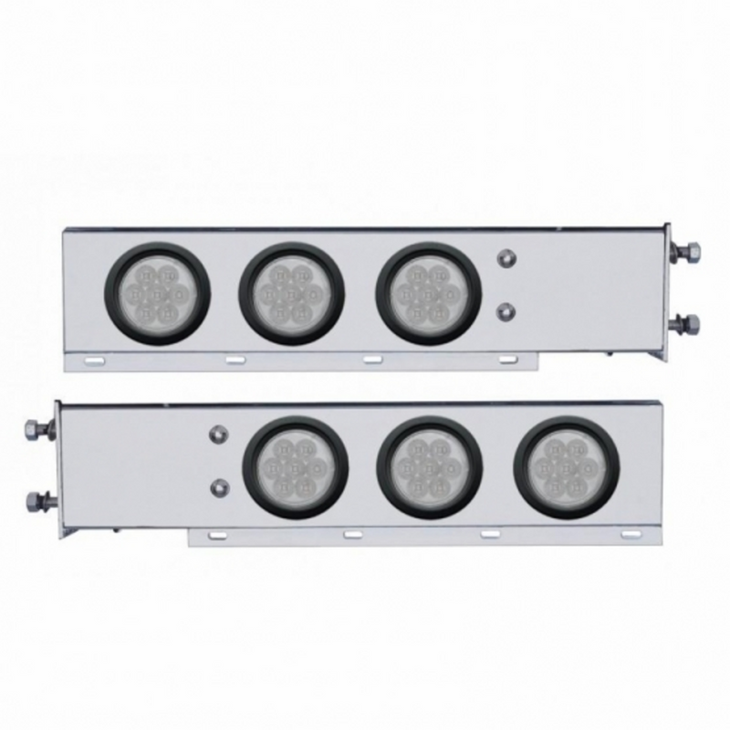 United Pacific 2.5" Bolt Pattern SS Spring Loaded Bar With 6X 4" 7 LED Lights -Red LED/Clear Lens (Pair) 63731