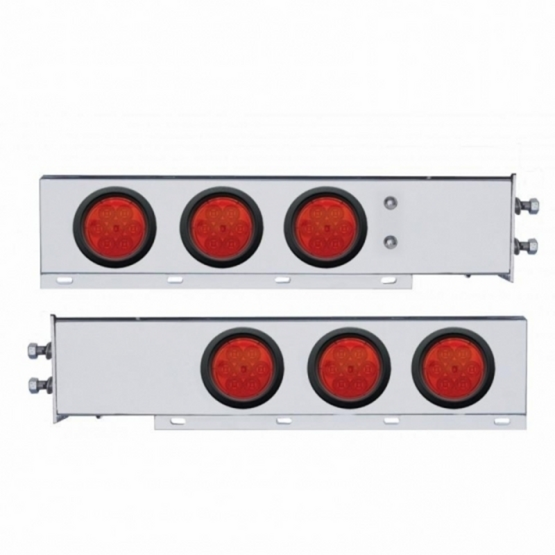 United Pacific 2" Bolt Pattern SS Spring Loaded Bar With 6X 4" 7 LED Lights -Red LED & Lens (Pair) 63734