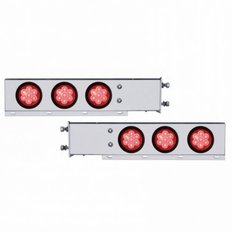 United Pacific 3-3/4" Bolt Pattern Chrome Spring Loaded Bar W/6X 4" 7 Red LED Lights Red Lens (Pair) 63746