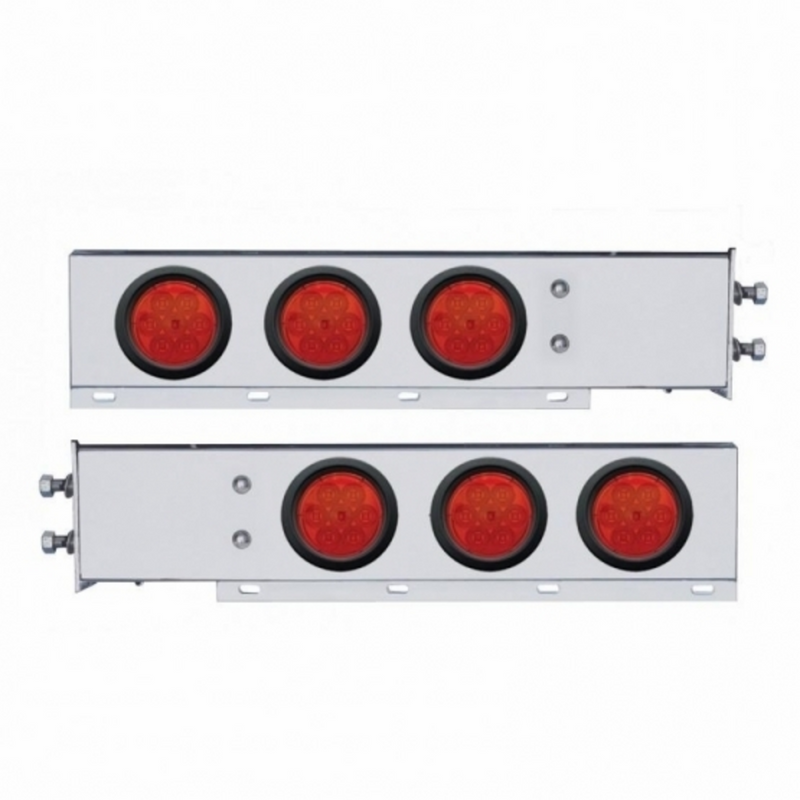 United Pacific 2.5" Bolt Pattern Chrome Spring Loaded Bar W/6X 4" 7 LED Lights -Red LED & Lens (Pair) 63750