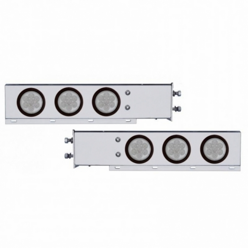 United Pacific 2.5" Bolt Pattern Chrome Spring Loaded Bar W/6X 4" 7 LED Lights -Red LED/Clear Lens (Pair) 63751