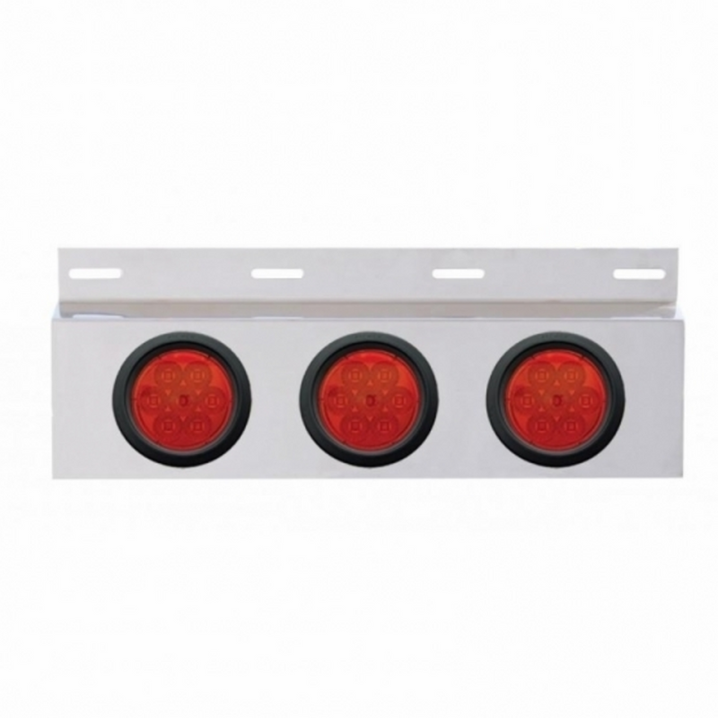 United Pacific Stainless Top Mud Flap Plate With 3X 7 LED 4" Reflector Lights & Grommets Red LED/Red Lens (Each) 63758