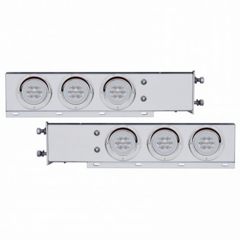 United Pacific 3-3/4" Bolt Pattern SS Spring Loaded Bar With 6X 21 LED 4" GloLight & Visors -Red LED/Clear Lens (Pair) 63761
