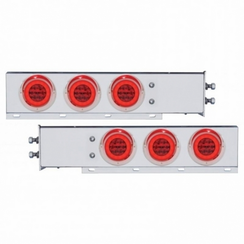 United Pacific 2" Bolt Pattern SS Spring Loaded Bar With 6X 21 LED 4" GloLight & Visors -Red LED & Lens (Pair) 63768