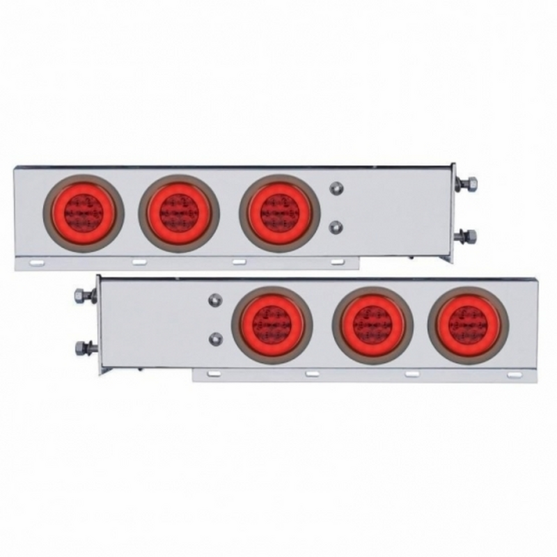 United Pacific 3-3/4" Bolt Pattern CR Spring Loaded Rear Bar W/6X 21 Red LED 4" GloLight & Grommet Red Lens (Pair) 63774