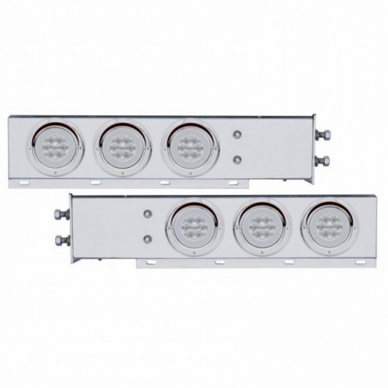 United Pacific 2.5" Bolt Pattern Chrome Spring Loaded Rear Bar W/6X 21 Red LED 4" GloLight & Visors-Clr Lens (Pair) 63781