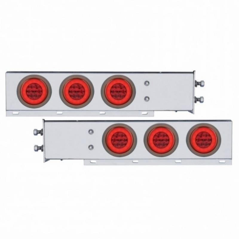 United Pacific 2.5" Bolt Pattern Chrome Spring Loaded Rear Bar W/6X 21 Red LED 4" GloLight & Grommet-Red Lens (Pair) 63782