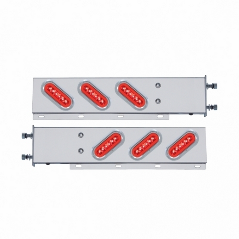 United Pacific 3-3/4" Bolt Pattern SS Spring Loaded Bar With 6X 22 Red LED 6" Oval GloLight & Visor -Red Lens (Pair) 63784