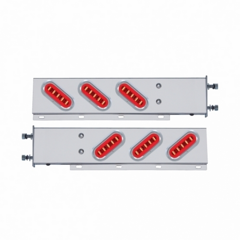 United Pacific 3-3/4" Bolt Pattern SS Spring Loaded Bar With 6X 22 Red LED 6" Oval GloLight & Visor -Clear Lens (Pair) 63785