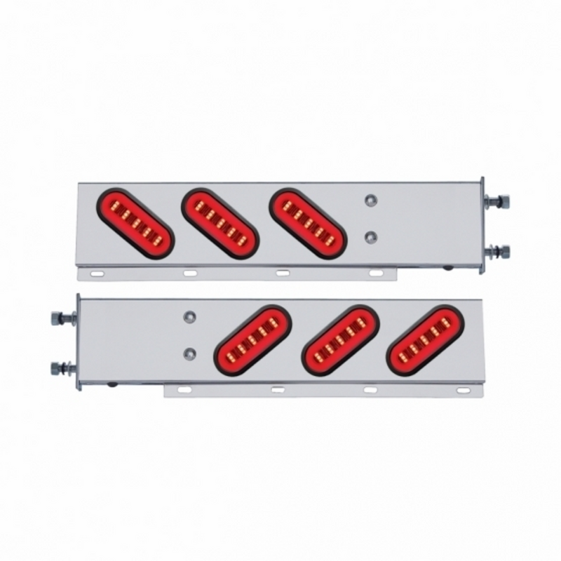 United Pacific 3-3/4" Bolt Pattern SS Spring Loaded Bar With 6X 22 Red LED 6" Oval GloLight & Grommet -Clear Lens (Pair) 63787