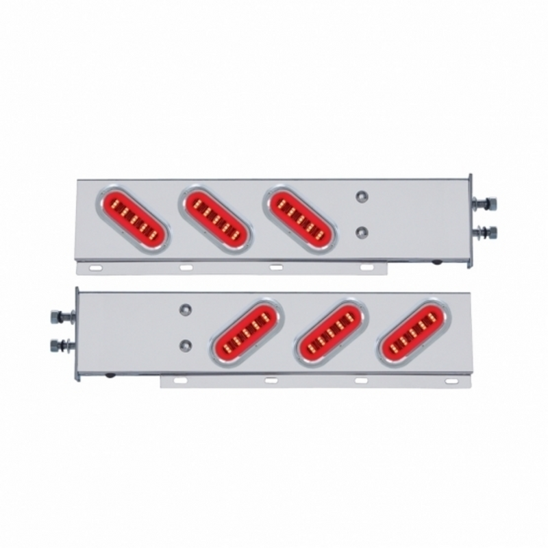 United Pacific 2.5" Bolt Pattern SS Spring Loaded Bar With 6X 22 Red LED 6" Oval GloLight & Visor -Clear Lens (Pair) 63789