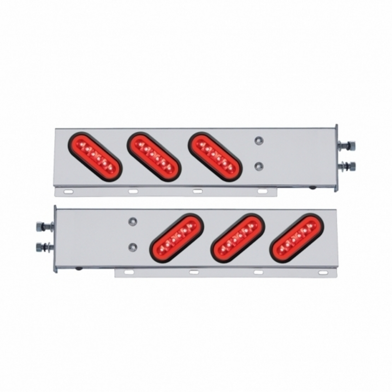 United Pacific 2.5" Bolt Pattern SS Spring Loaded Bar With 6X 22 Red LED 6" Oval GloLight & Grommet -Red Lens (Pair) 63790