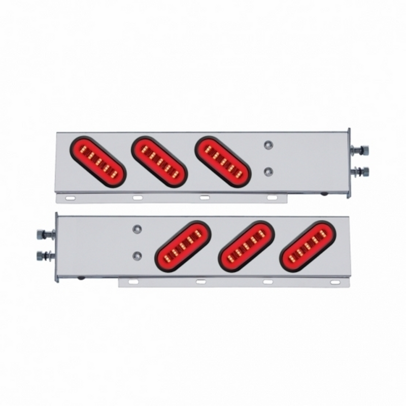 United Pacific 2.5" Bolt Pattern SS Spring Loaded Bar With 6X 22 Red LED 6" Oval GloLight & Grommet -Clear Lens (Pair) 63791