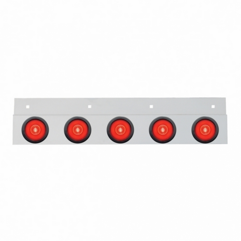 United Pacific Stainless Top Mud Flap Bracket With 5X 6 LED 2" GloLight & Grommets Red LED/Red Lens (Each) 63797