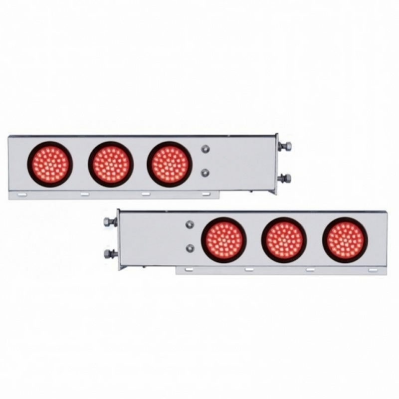 United Pacific 3-3/4" Bolt Pattern SS Spring Loaded Bar With 6X 36 LED 4" Lights -Red LED & Lens (Pair) 63800