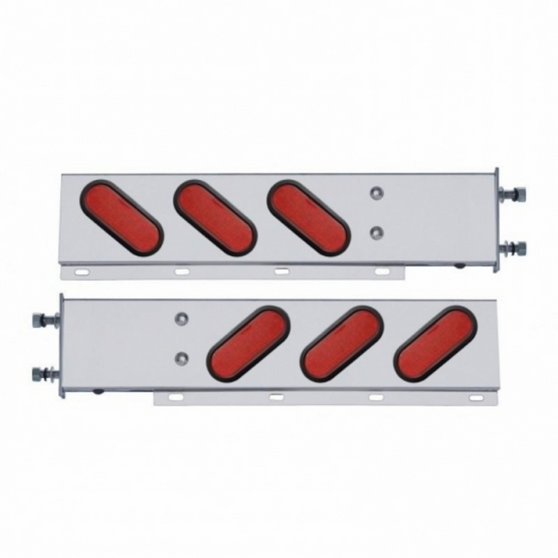United Pacific 3-3/4" Bolt Pattern SS Spring Loaded Bar With 6" Oval 19 LED Lights -Red LED & Lens (Pair) 63806