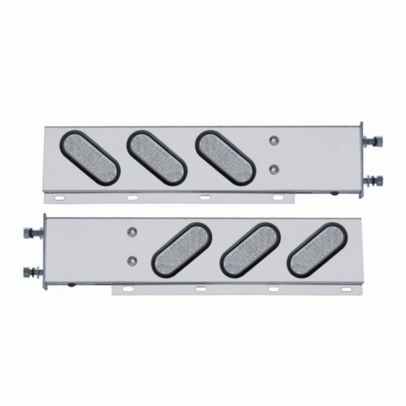 United Pacific 3-3/4" Bolt Pattern SS Spring Loaded Bar With 6" Oval 19 LED Lights -Red LED/Clear Lens (Pair) 63807