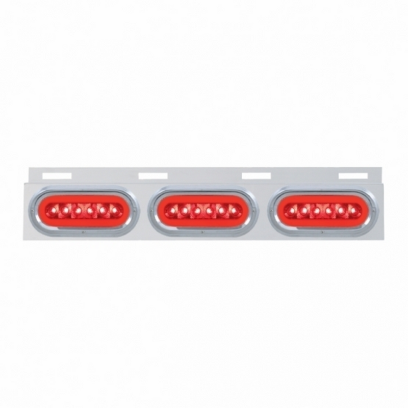 United Pacific Stainless Top Mud Flap Bracket With 3X 22 LED 6" Oval GloLight & Visors Red LED/Red Lens (Each) 63816