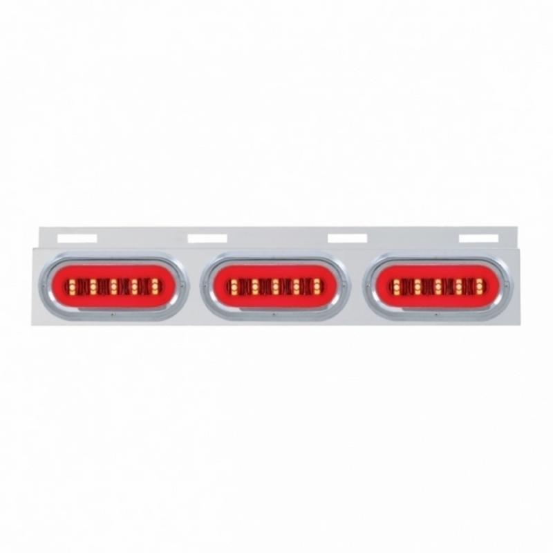 United Pacific Stainless Top Mud Flap Bracket With 3X 22 LED 6" Oval GloLight & Visors Red LED/Clear Lens (Each) 63817